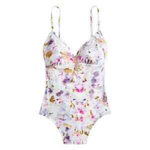 J. Crew X Flora Obscura One Piece Strappy Back Plunge in Kaleidoscope Floral NWT